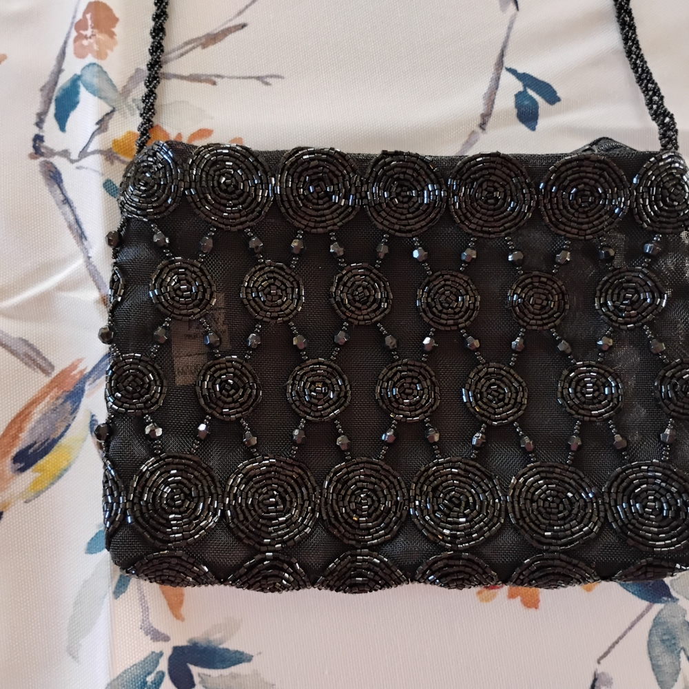 Elegant Black Beaded Women's Bag